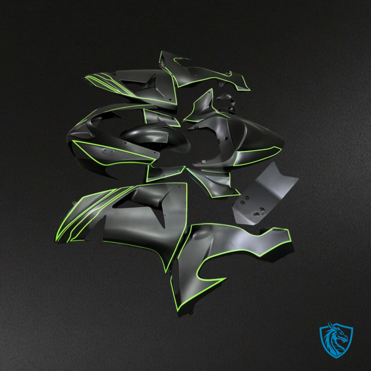 Kawasaki ZX10R (2006-2007) Matte Black & Green Fairing Kit - Aftermarket ABS Bodywork