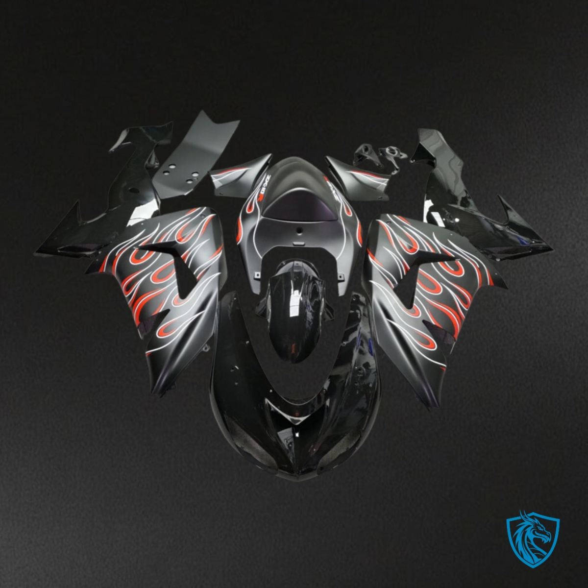 Kawasaki ZX10R (2006-2007) Gloss Black & Red Flames - Custom ABS Fairing Kit