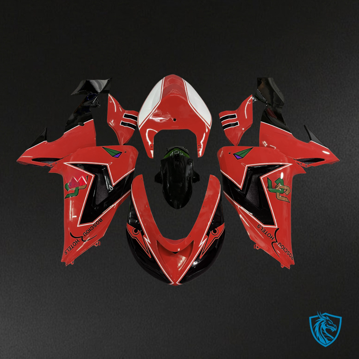 Kawasaki ZX10R (2006-2007) Red, Black & White Fairing Kit - Aftermarket ABS Bodywork
