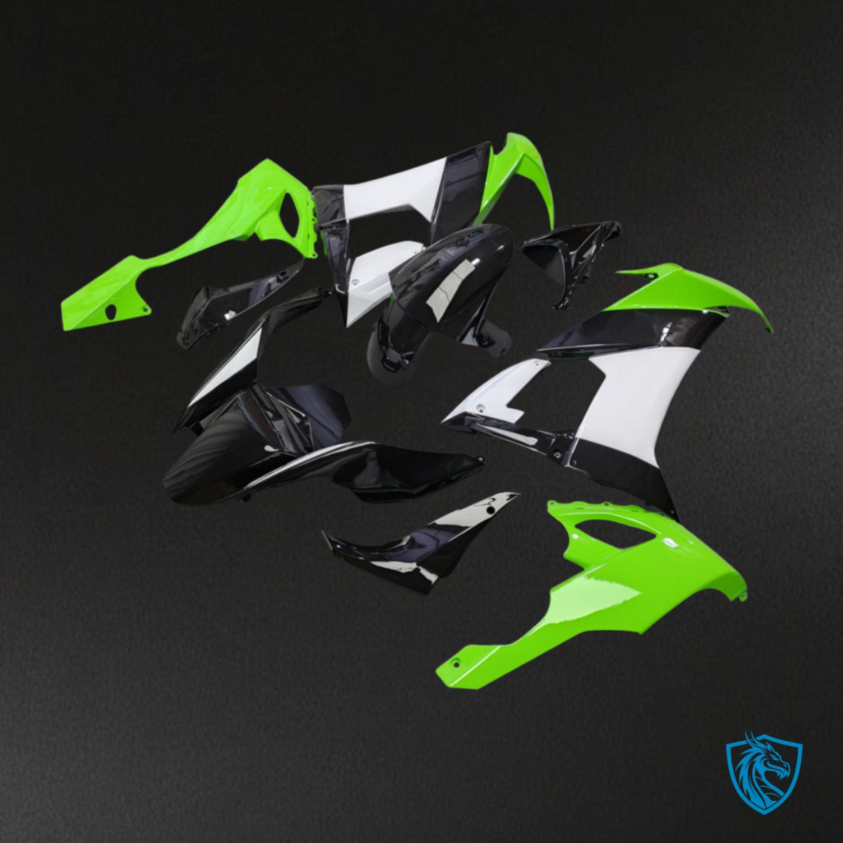 Kawasaki ZX10R (2008-2010) Green, White & Black Fairing Kit - Aftermarket ABS Bodywork