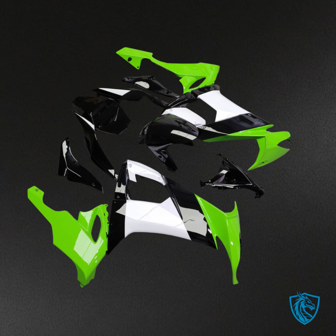 Kawasaki ZX10R (2008-2010) Green, White & Black Fairing Kit - Aftermarket ABS Bodywork