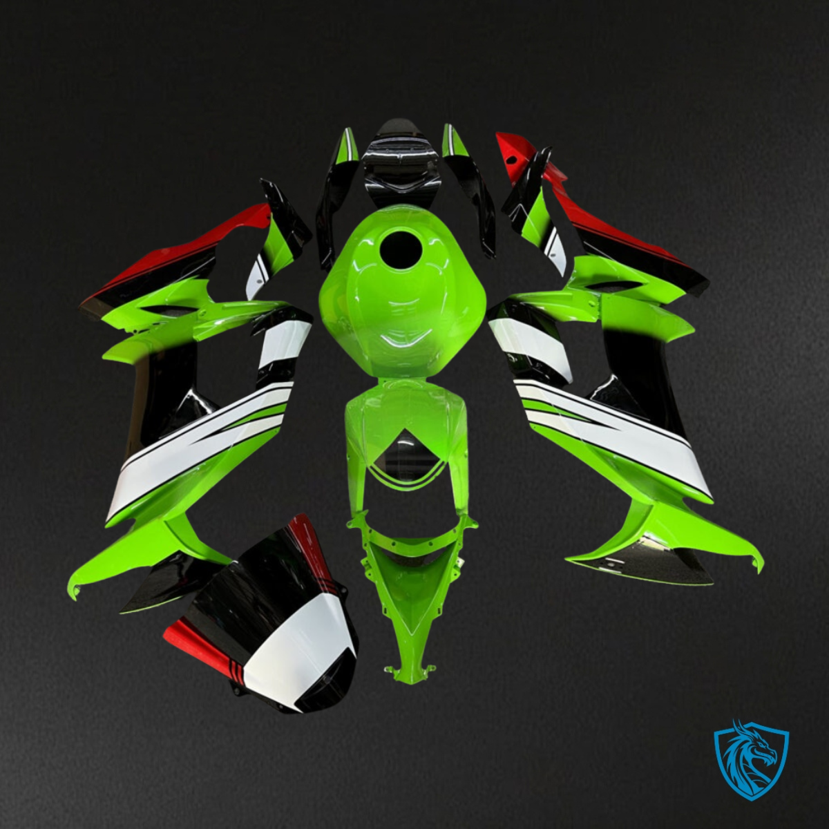Kawasaki ZX10R (2008-2010) Gloss Green, Black & White - MERGEment Motorcycle Fairings Kit