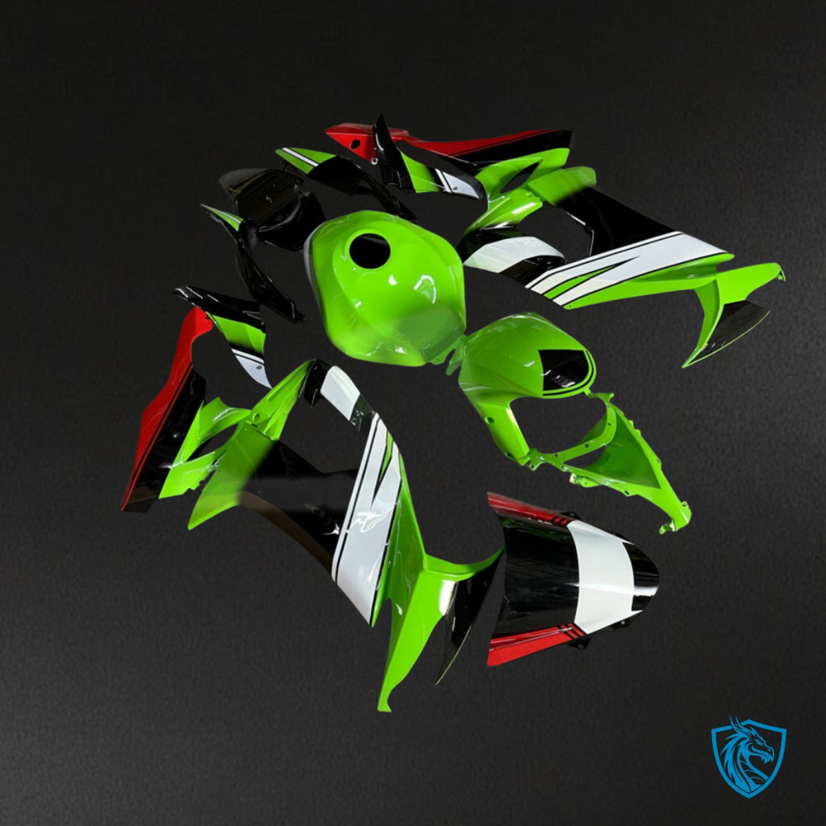 Kawasaki ZX10R (2008-2010) Gloss Green, Black & White - MERGEment Motorcycle Fairings Kit