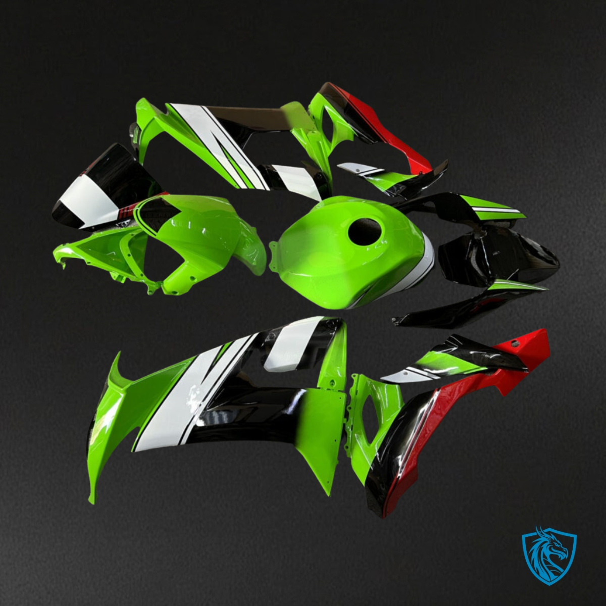 Kawasaki ZX10R (2008-2010) Gloss Green, Black & White - MERGEment Motorcycle Fairings Kit