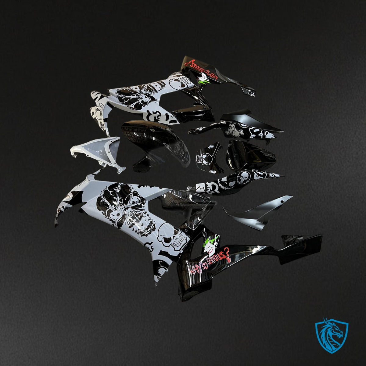Kawasaki ZX10R (2008-2010) Gloss White & Black Skull Fairing Kit | ABS Bodywork