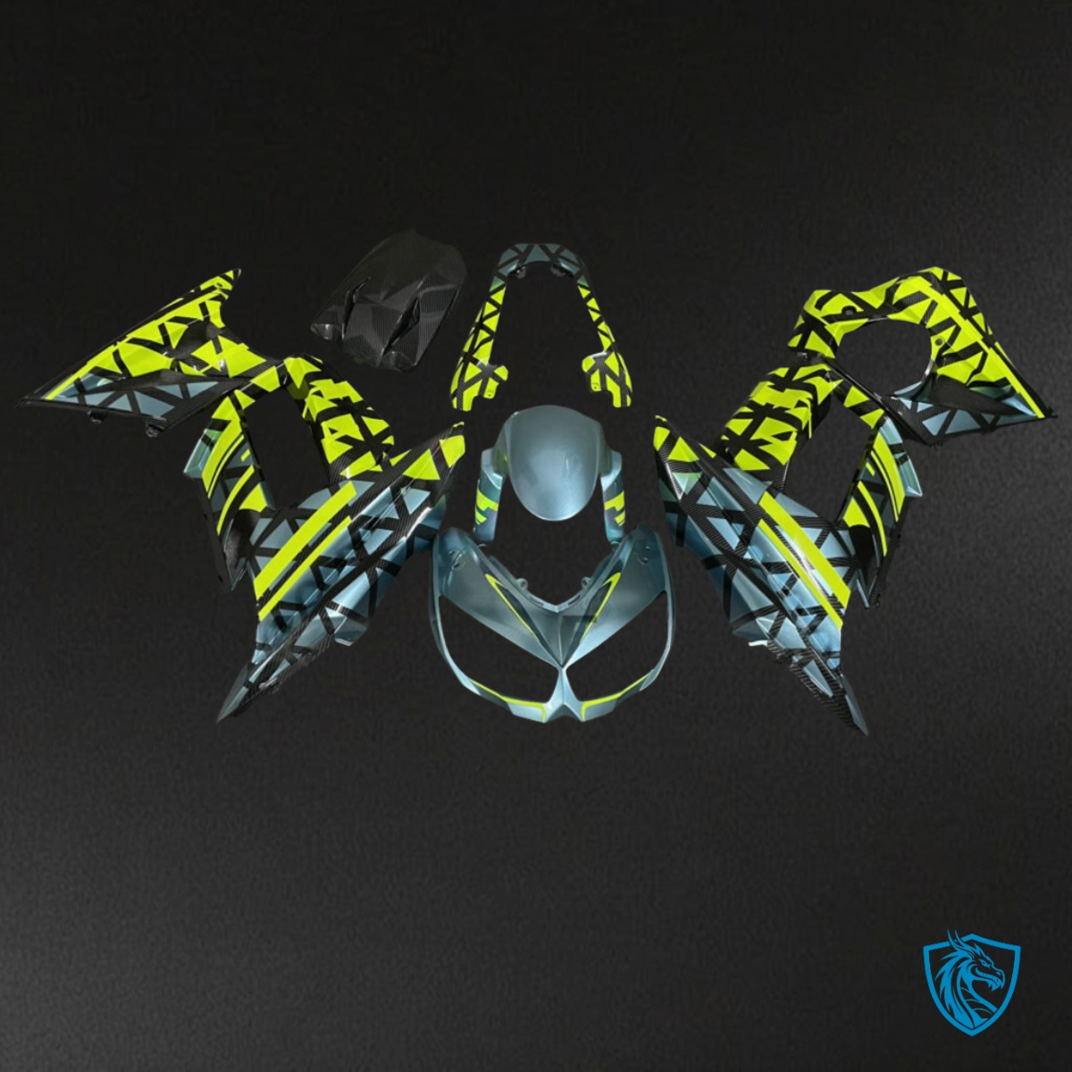 Kawasaki ZX10R (2011-2015) Blue & Yellow Carbon Fiber - MERGEment Motorcycle Fairings Kit