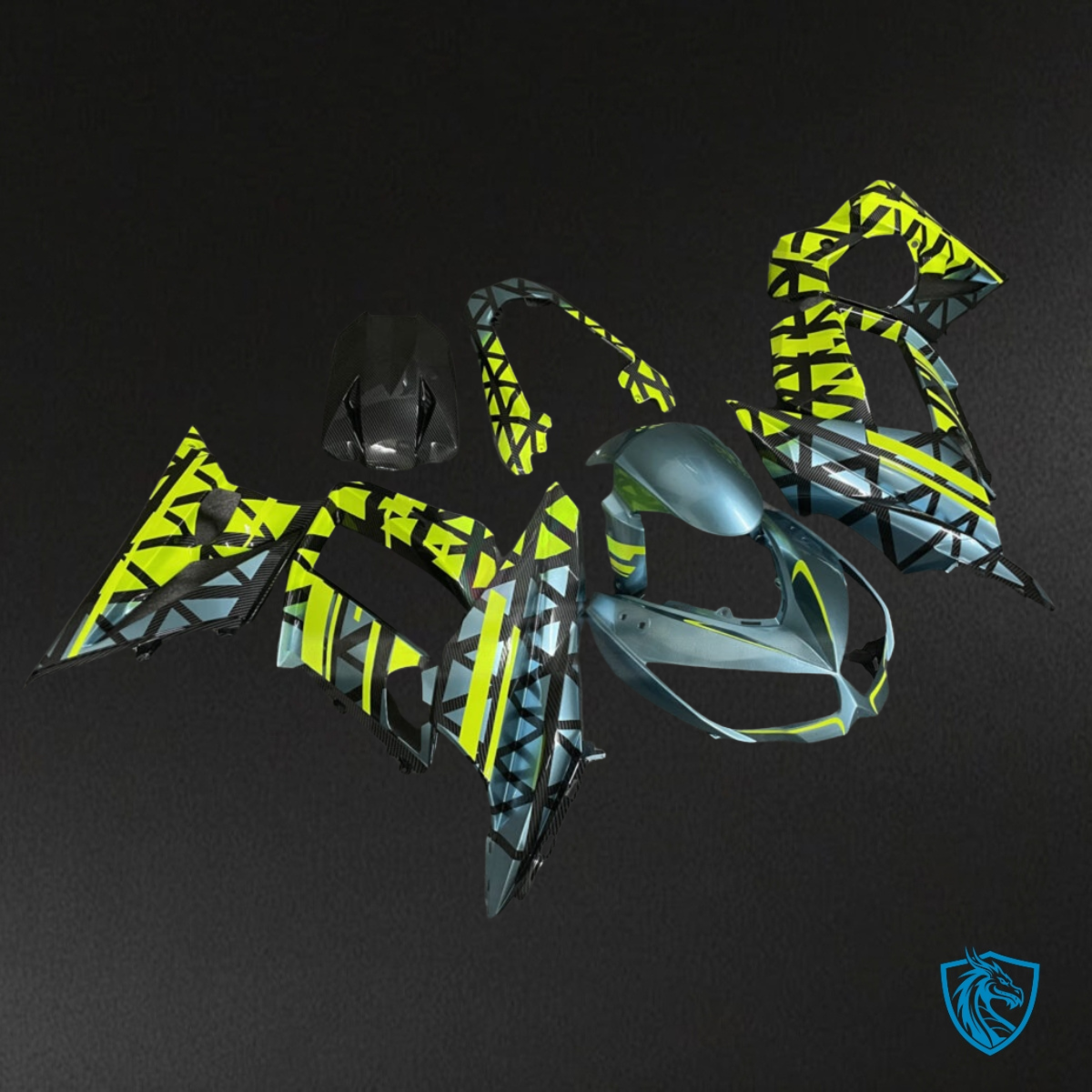 Kawasaki ZX10R (2011-2015) Blue & Yellow Carbon Fiber - MERGEment Motorcycle Fairings Kit