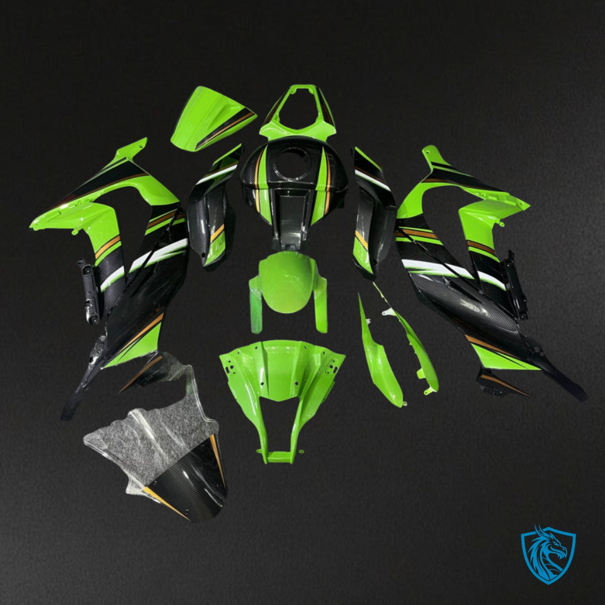 Kawasaki ZX10R (2011-2015) Gloss Green & Black Carbon Fiber - Custom ABS Fairing Kit