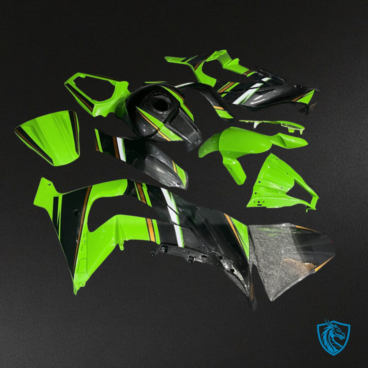 Kawasaki ZX10R (2011-2015) Gloss Green & Black Carbon Fiber - Custom ABS Fairing Kit