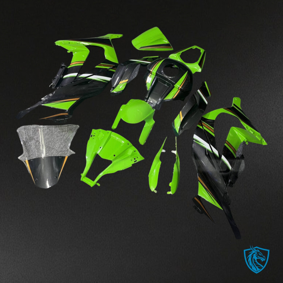 Kawasaki ZX10R (2011-2015) Gloss Green & Black Carbon Fiber - Custom ABS Fairing Kit