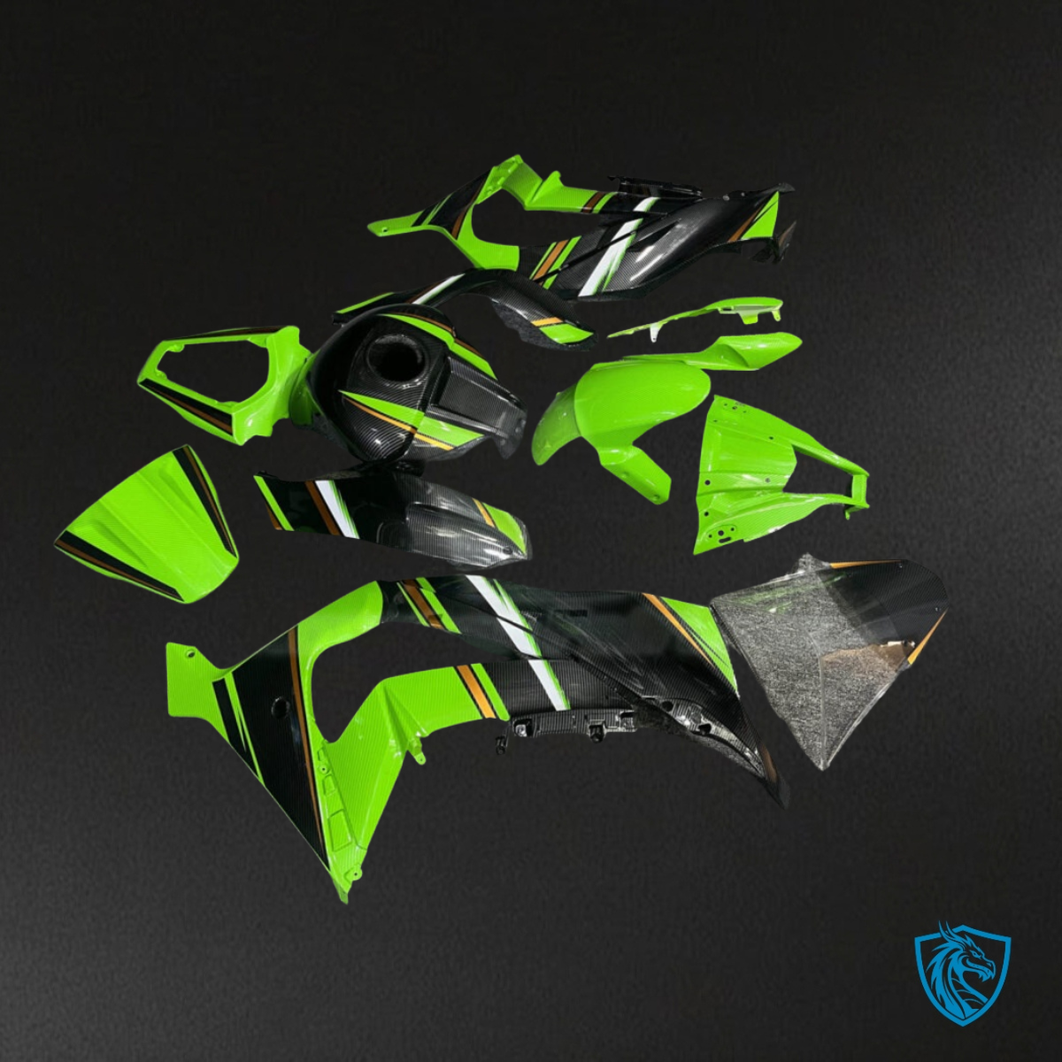 Kawasaki ZX10R (2011-2015) Gloss Green & Black Carbon Fiber - Custom ABS Fairing Kit