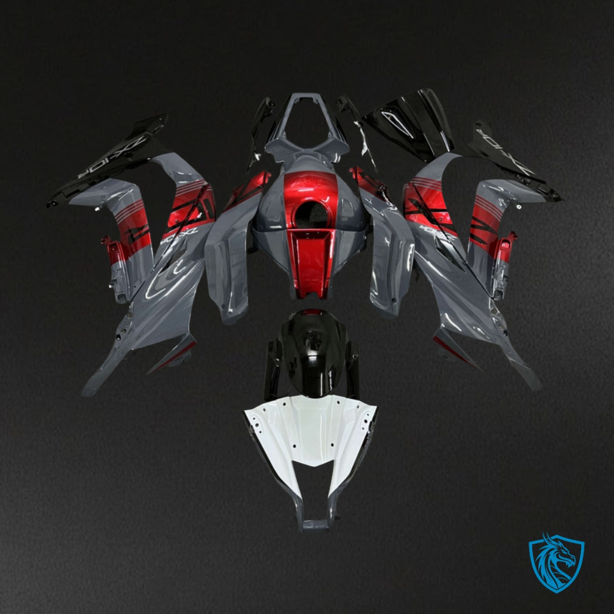 Kawasaki ZX10R (2011-2015) Gloss Gray, Red & Black - MERGEment Motorcycle Fairings Kit