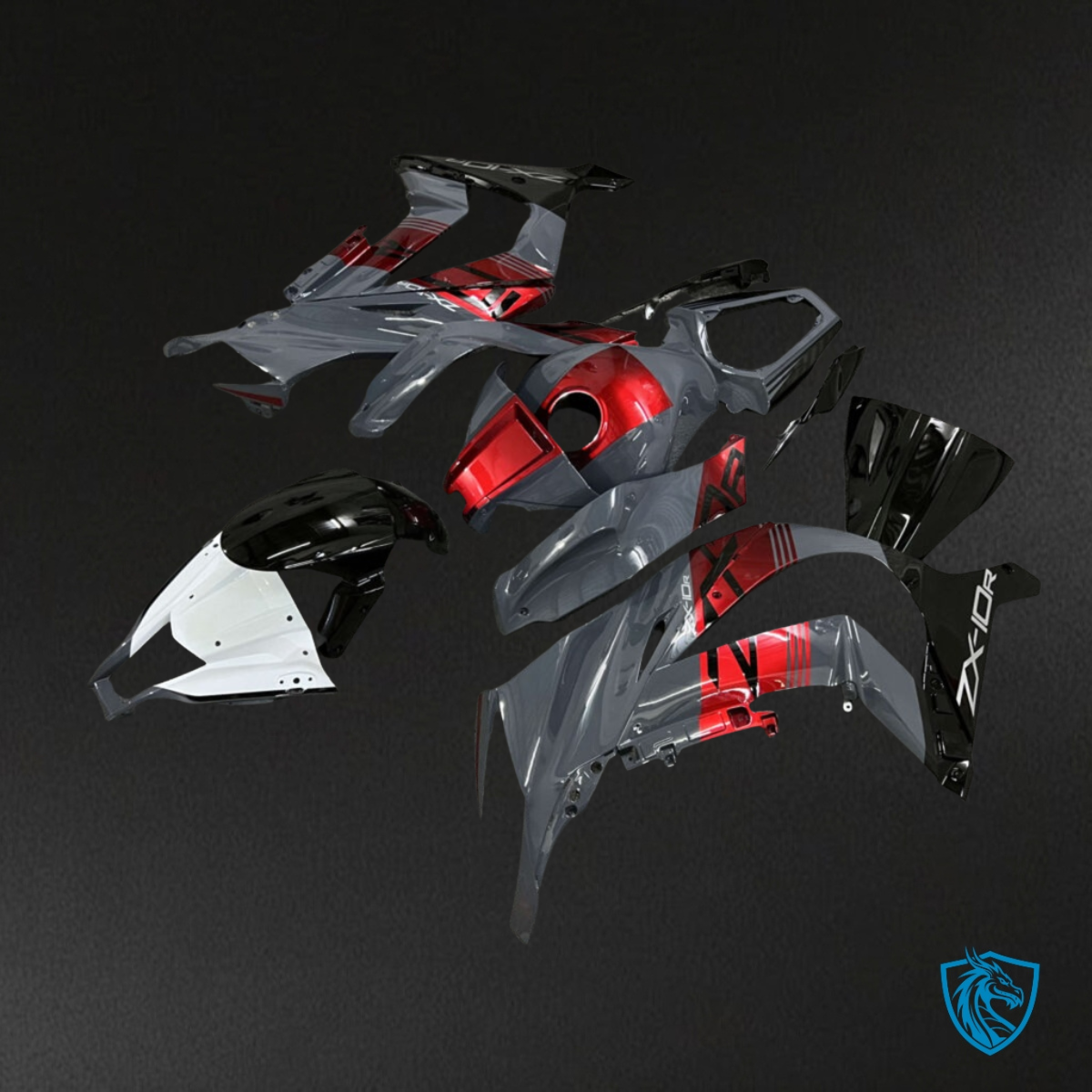 Kawasaki ZX10R (2011-2015) Gloss Gray, Red & Black - MERGEment Motorcycle Fairings Kit
