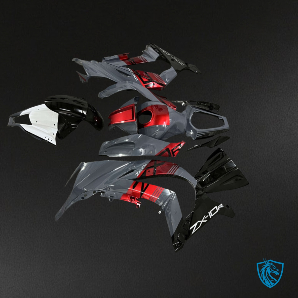 Kawasaki ZX10R (2011-2015) Gloss Gray, Red & Black - MERGEment Motorcycle Fairings Kit