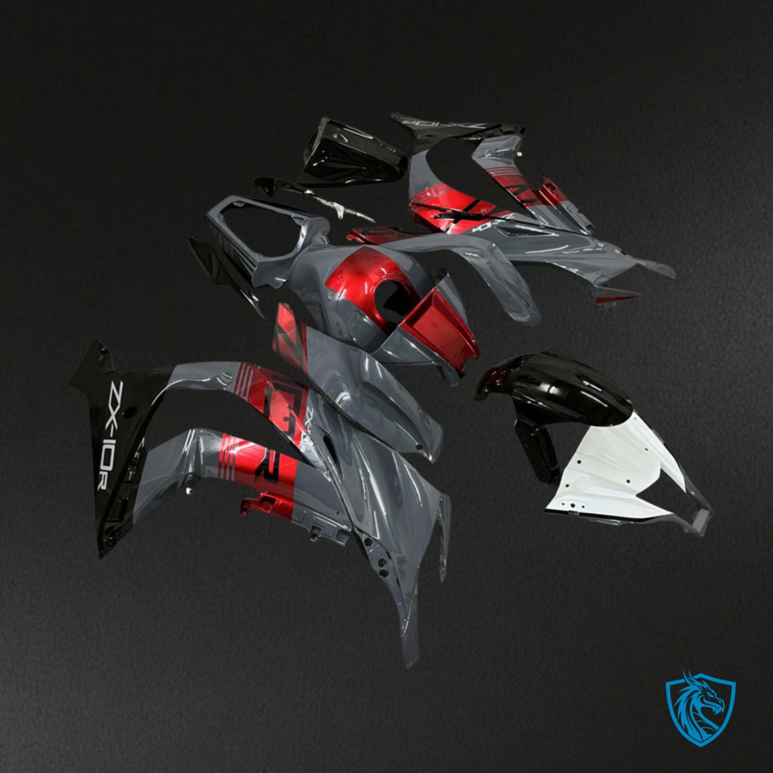 Kawasaki ZX10R (2011-2015) Gloss Gray, Red & Black - MERGEment Motorcycle Fairings Kit