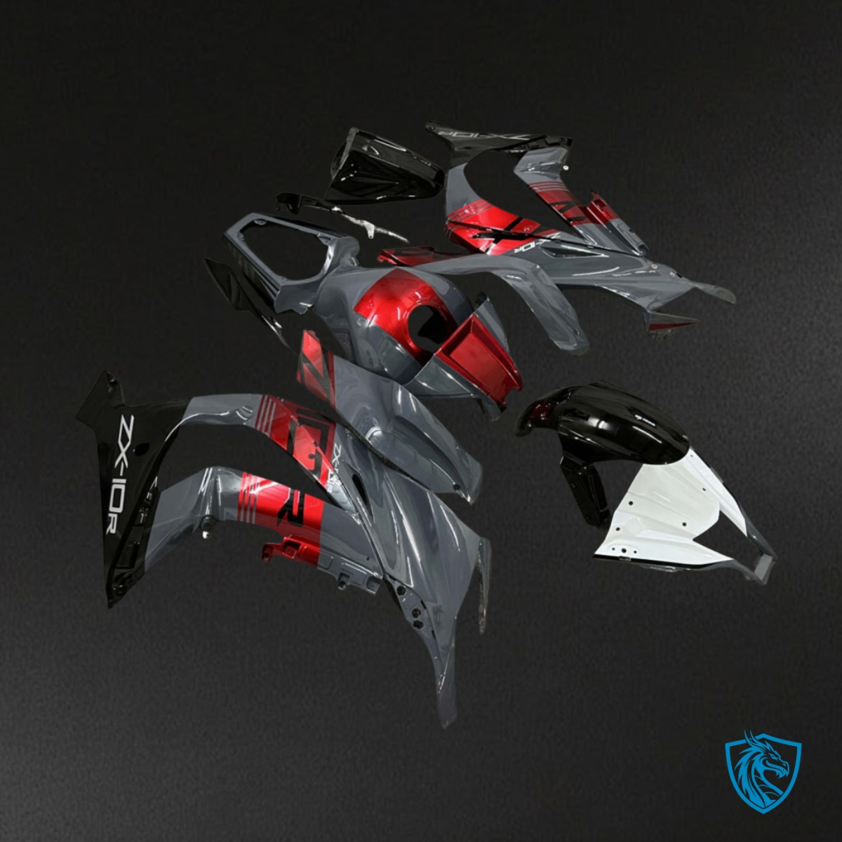 Kawasaki ZX10R (2011-2015) Gloss Gray, Red & Black - MERGEment Motorcycle Fairings Kit