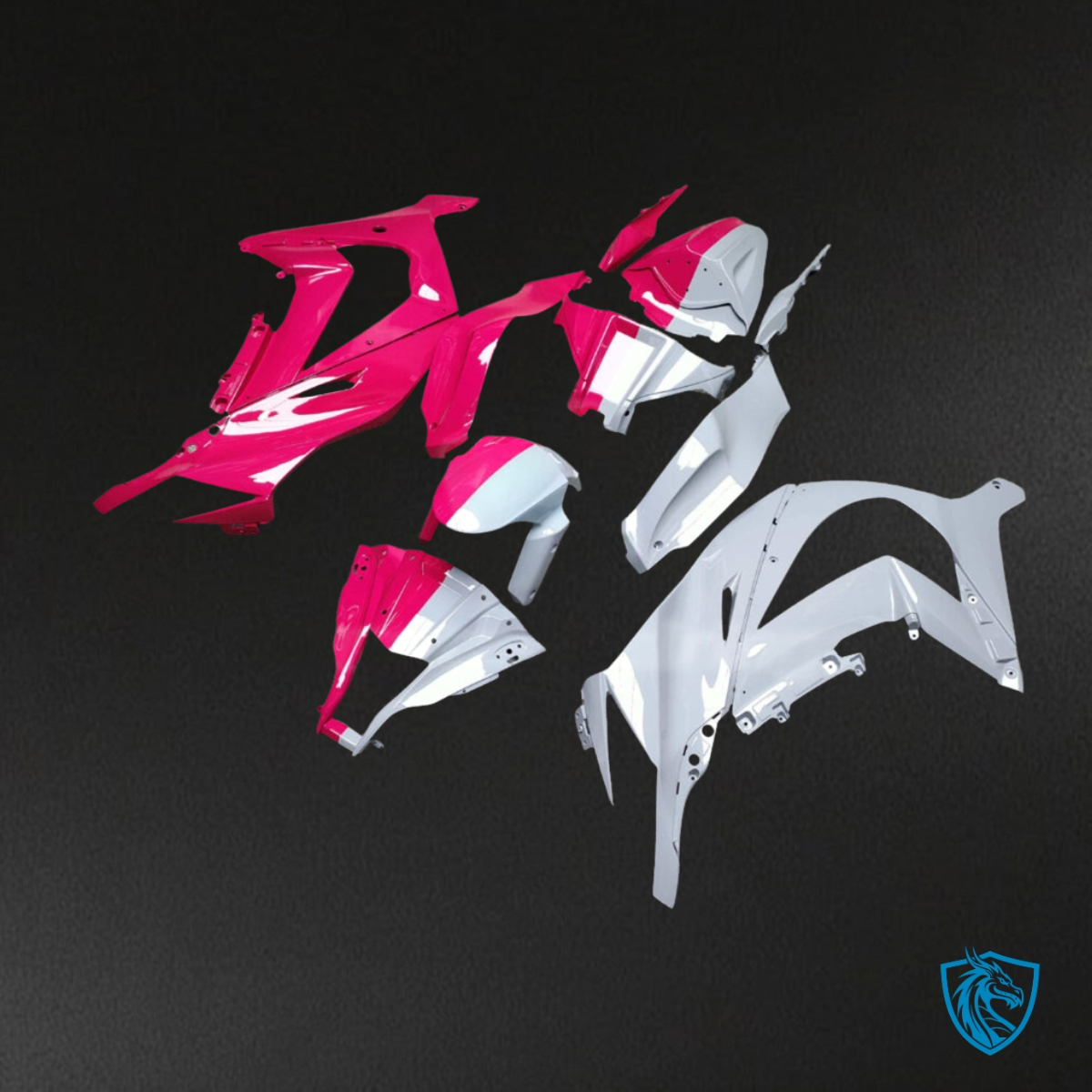 Kawasaki ZX10R (2011-2015) Gloss White & Pink Split Fairing Kit - Aftermarket ABS Bodywork