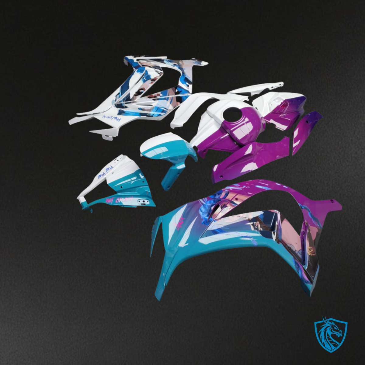 Kawasaki ZX10R (2011-2015) Gloss White, Purple & Light Blue Fairing Kit - Aftermarket ABS Bodywork