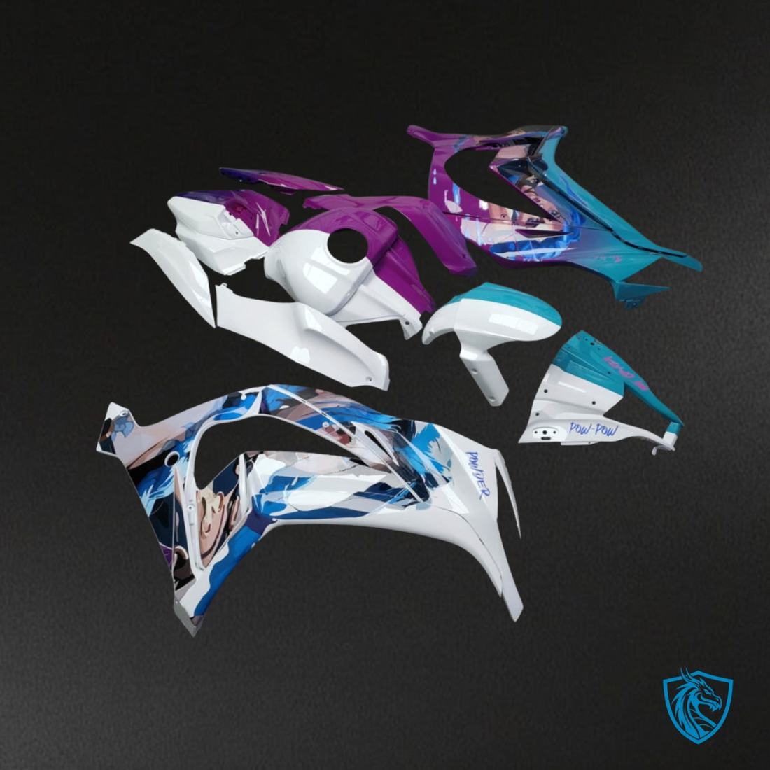 Kawasaki ZX10R (2011-2015) Gloss White, Purple & Light Blue Fairing Kit - Aftermarket ABS Bodywork