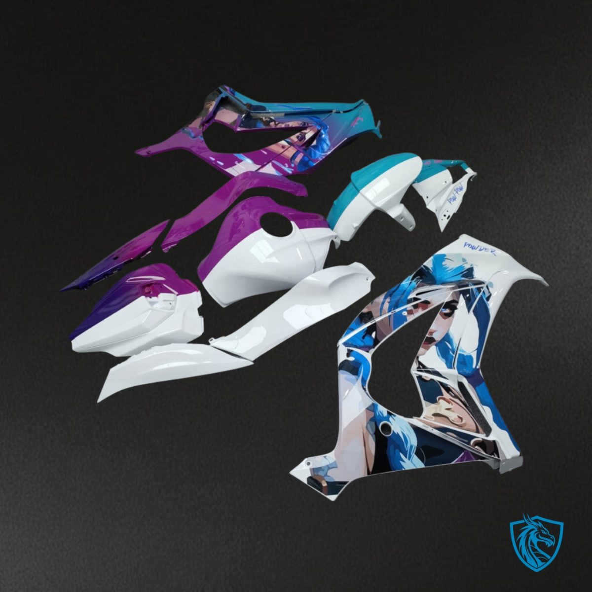 Kawasaki ZX10R (2011-2015) Gloss White, Purple & Light Blue Fairing Kit - Aftermarket ABS Bodywork