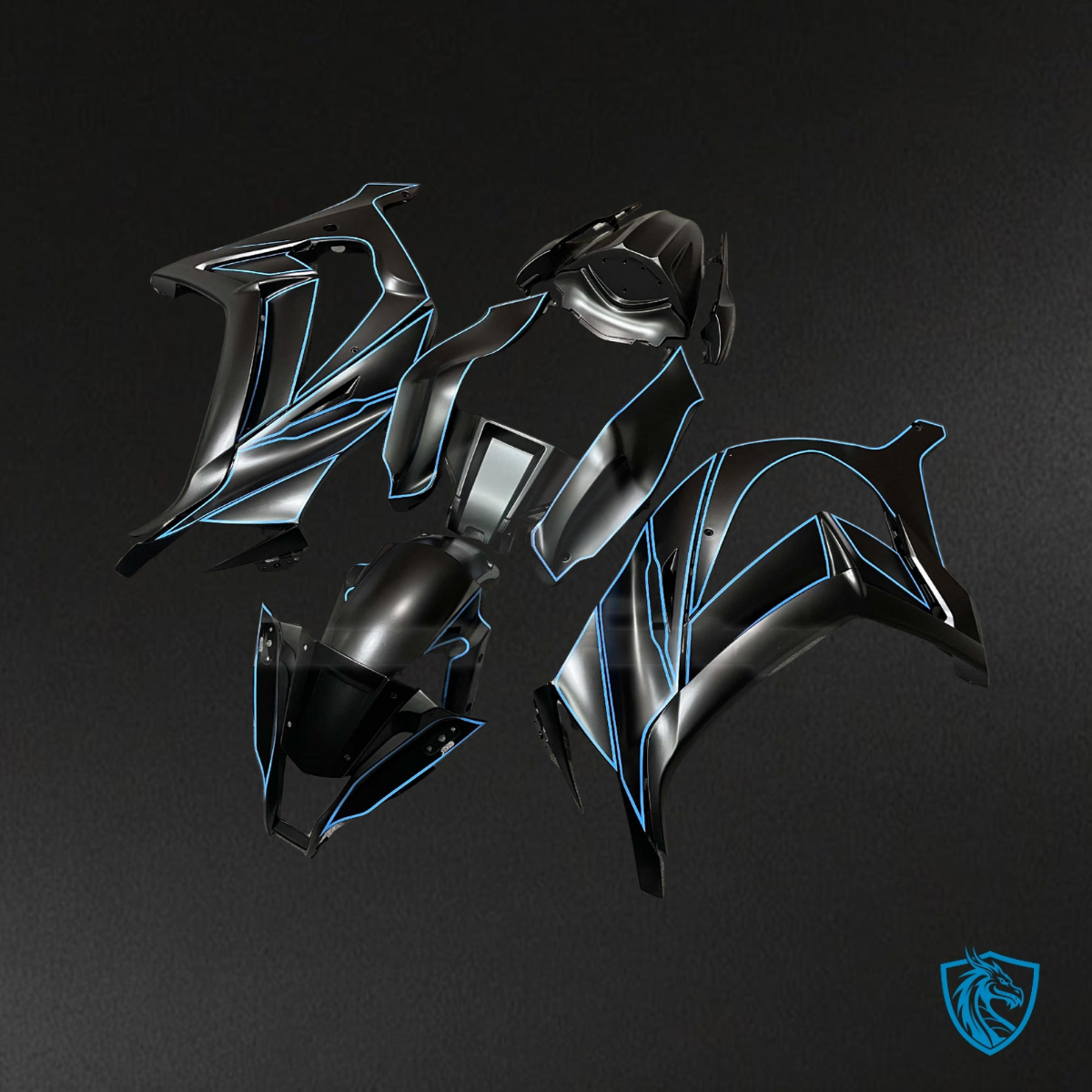 Kawasaki ZX10R (2011-2015) Matte Black & Light Blue Fairing Kit | ABS Bodywork