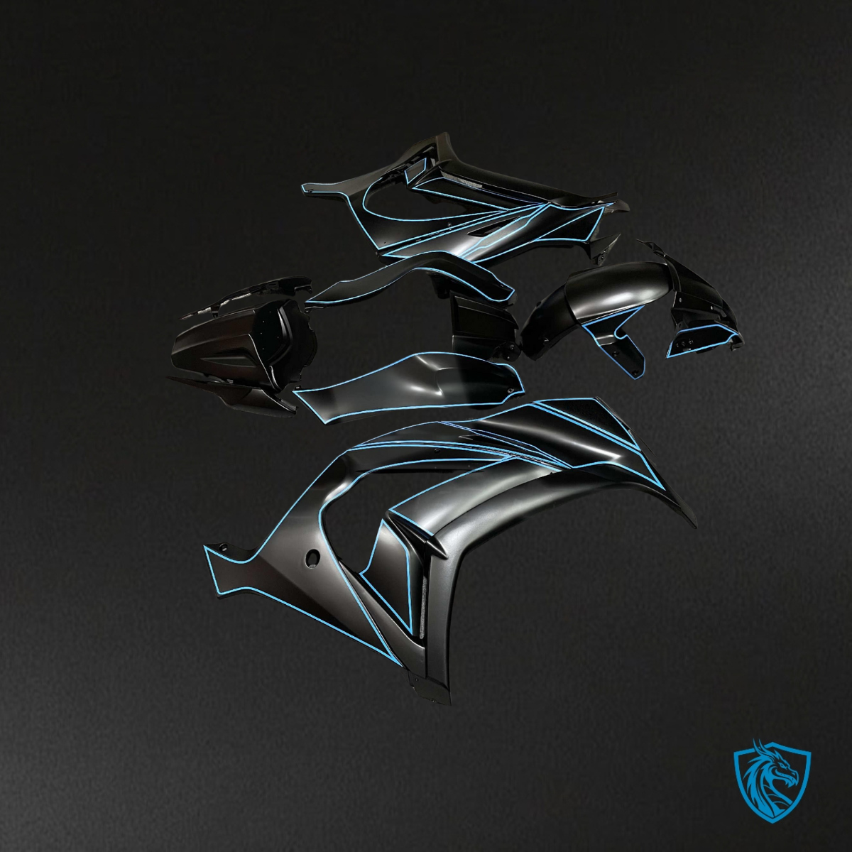 Kawasaki ZX10R (2011-2015) Matte Black & Light Blue Fairing Kit | ABS Bodywork