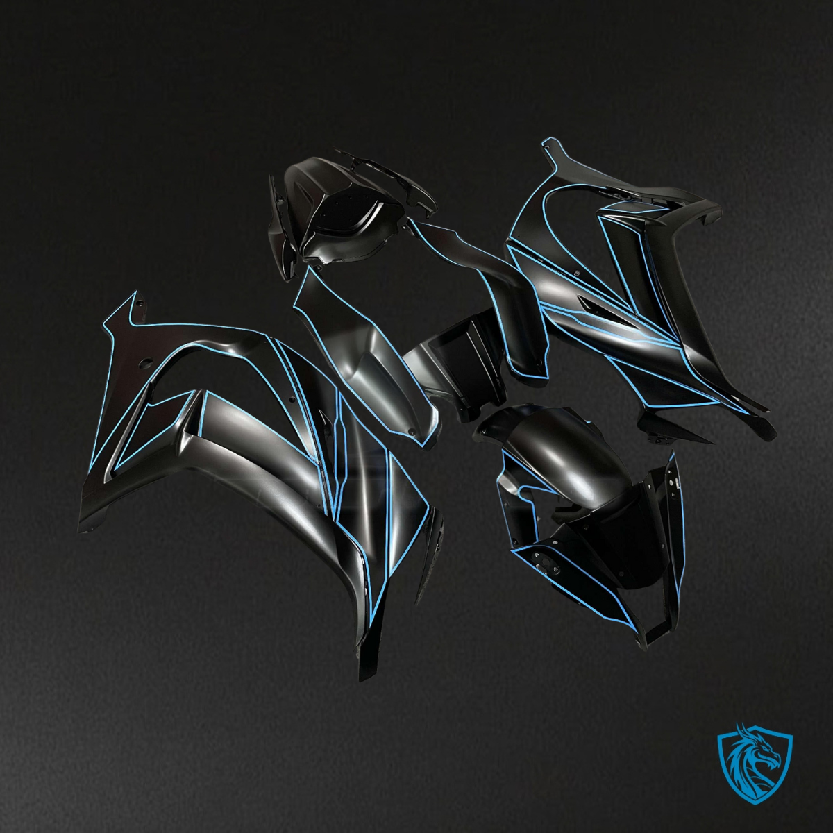 Kawasaki ZX10R (2011-2015) Matte Black & Light Blue Fairing Kit | ABS Bodywork
