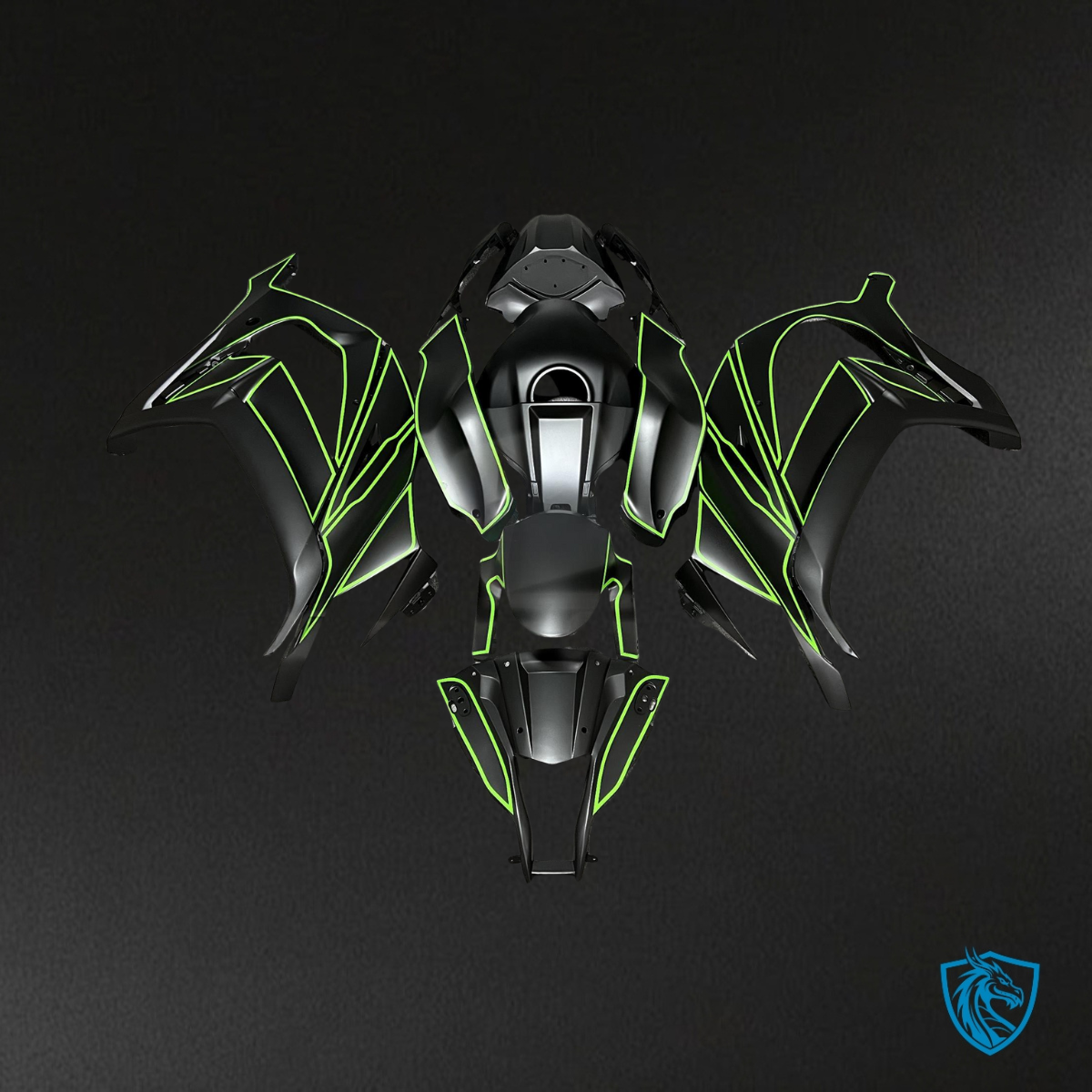 Kawasaki ZX10R (2011-2015) Matte Black & Green - Custom ABS Fairing Kit