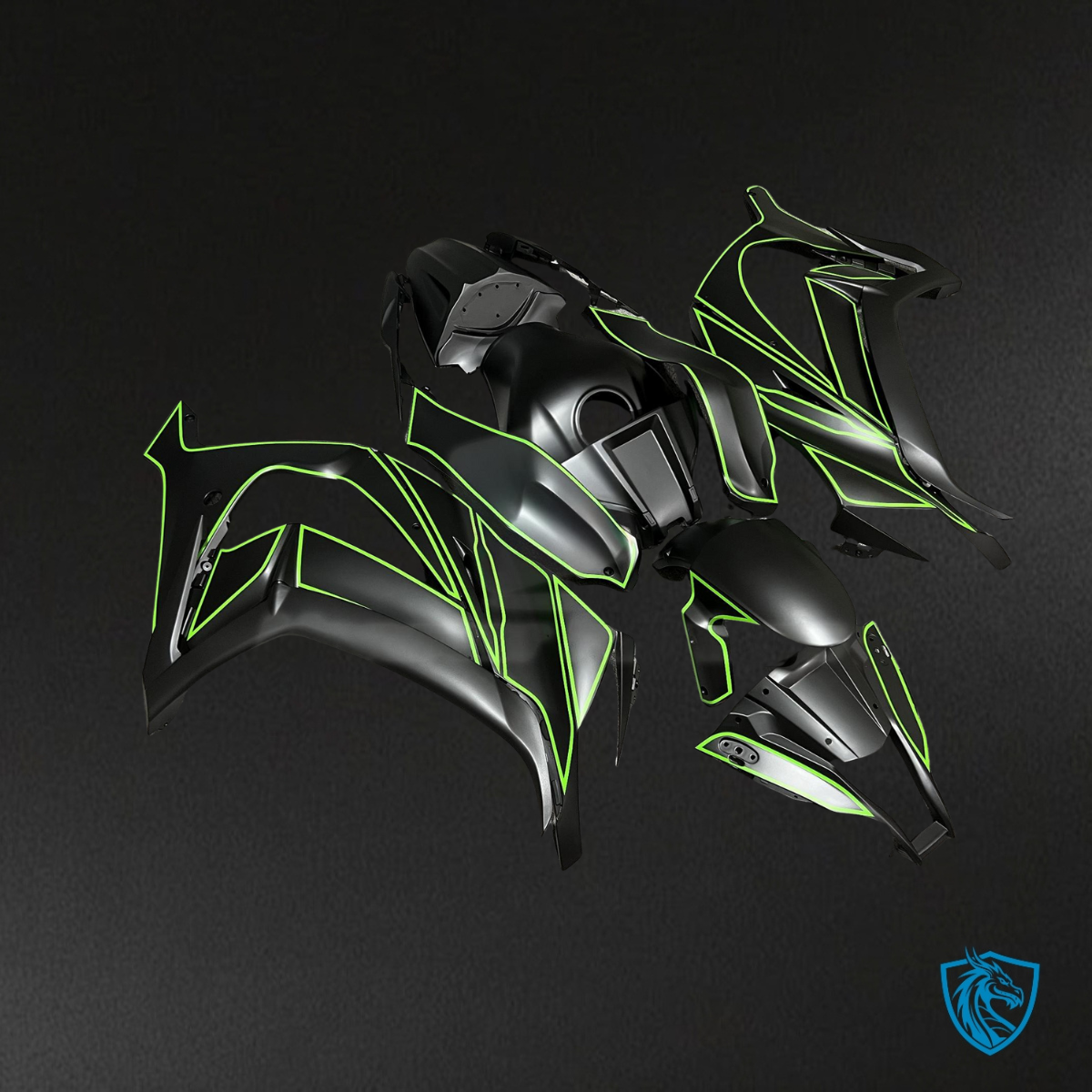 Kawasaki ZX10R (2011-2015) Matte Black & Green - Custom ABS Fairing Kit