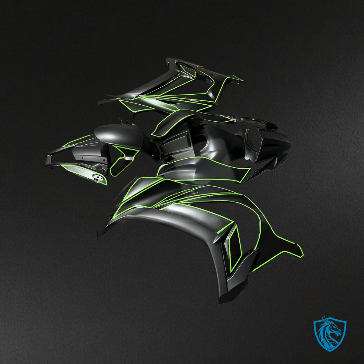 Kawasaki ZX10R (2011-2015) Matte Black & Green - Custom ABS Fairing Kit