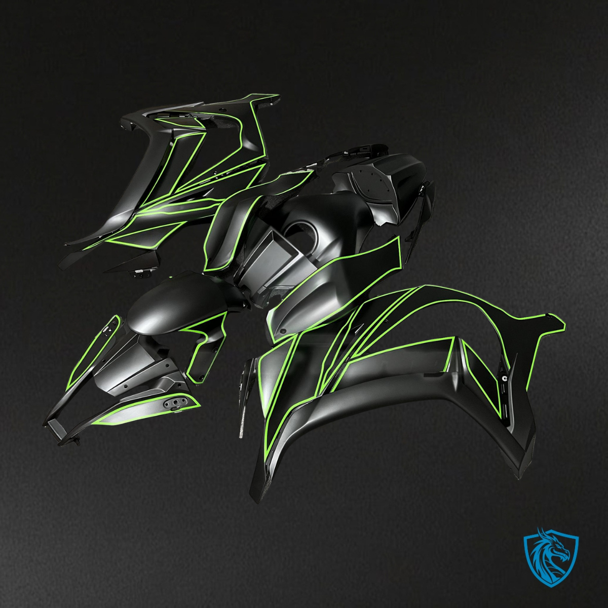 Kawasaki ZX10R (2011-2015) Matte Black & Green - Custom ABS Fairing Kit