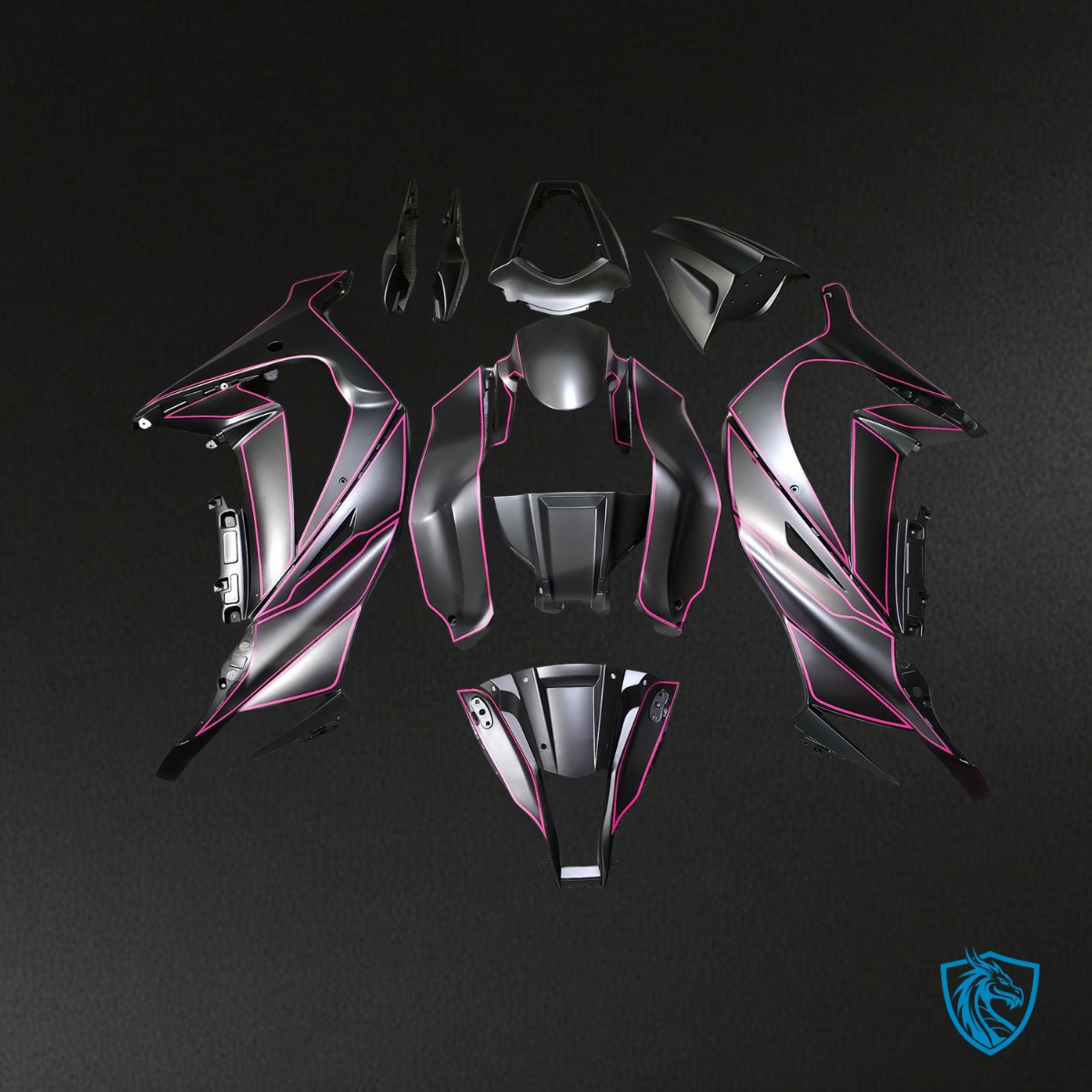 Kawasaki ZX10R (2011-2015) Matte Black & Pink Fairing Kit - Aftermarket ABS Bodywork