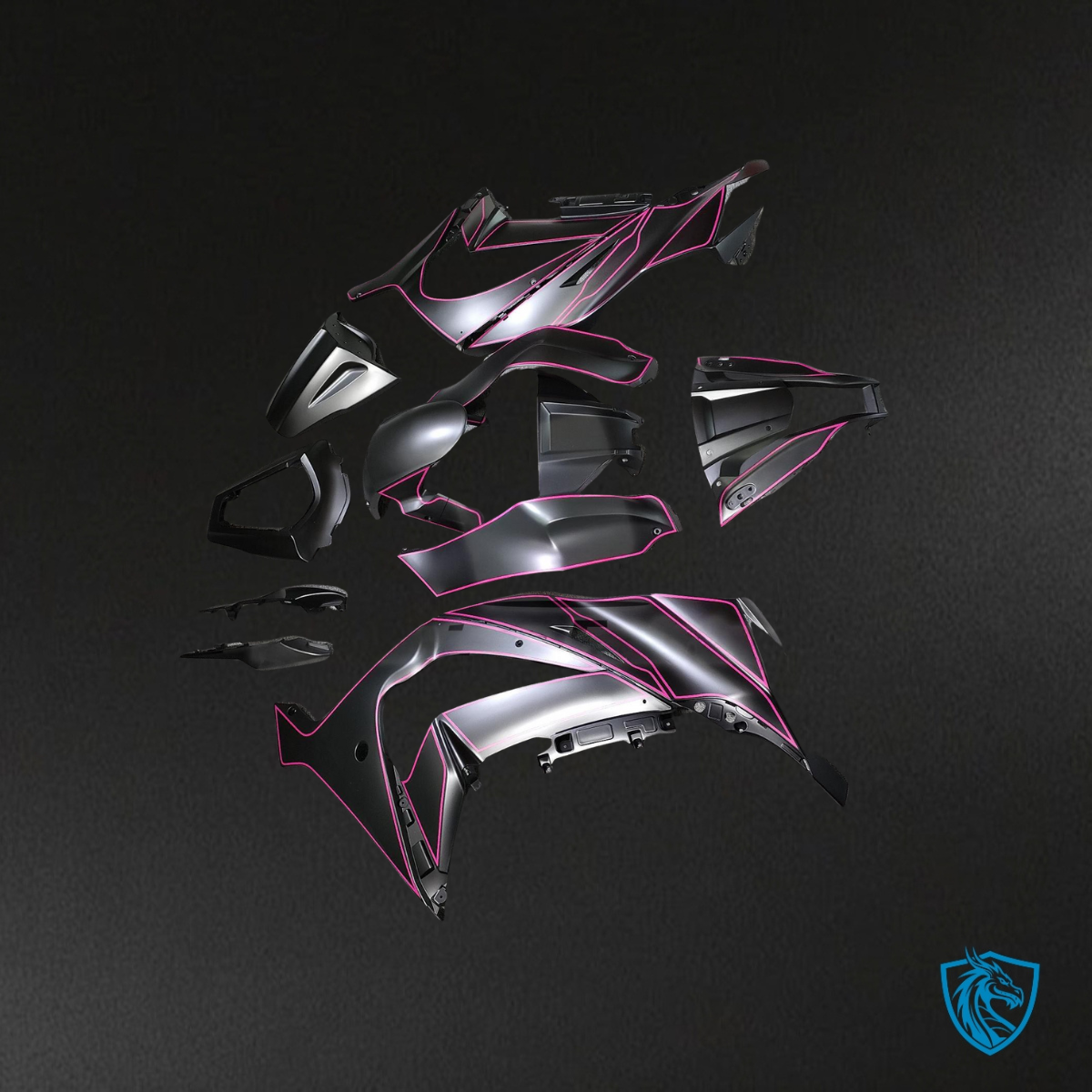 Kawasaki ZX10R (2011-2015) Matte Black & Pink Fairing Kit - Aftermarket ABS Bodywork