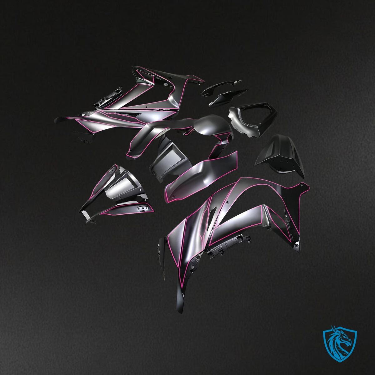 Kawasaki ZX10R (2011-2015) Matte Black & Pink Fairing Kit - Aftermarket ABS Bodywork