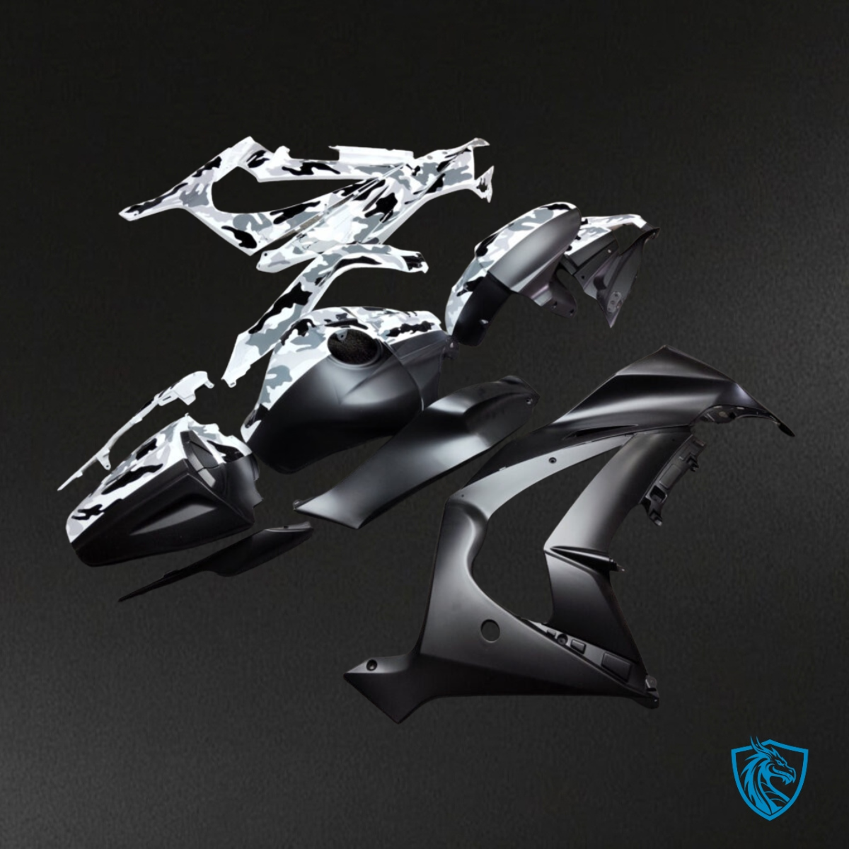 Kawasaki ZX10R (2011-2015) Gloss Black & White Camo Split Fairing Kit | ABS Bodywork