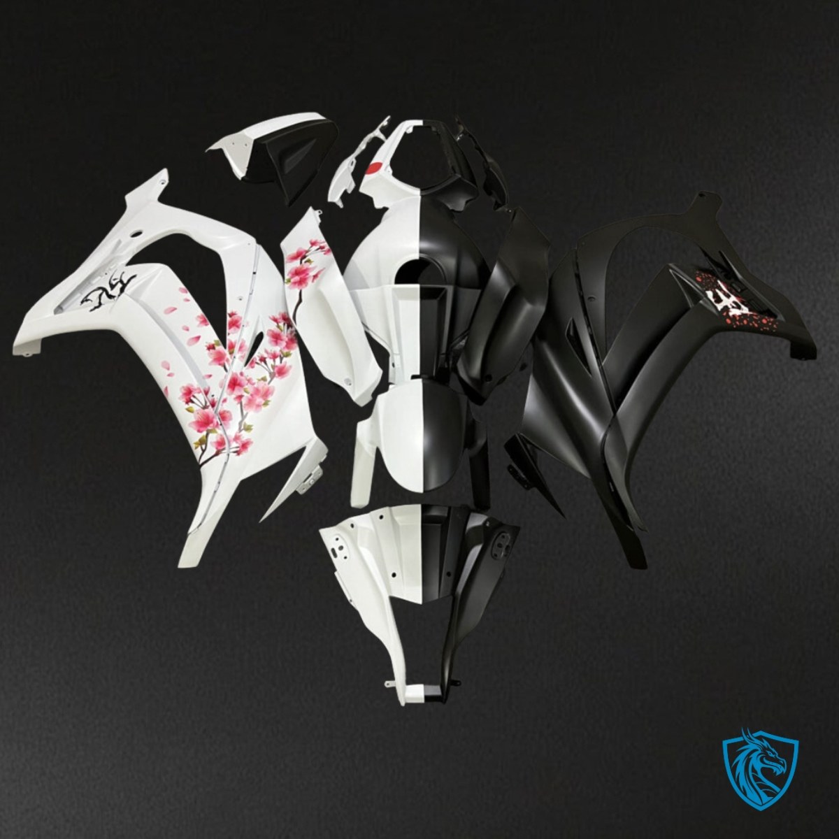 Kawasaki ZX10R (2011-2015) Gloss Black & White Split - Custom ABS Fairing Kit