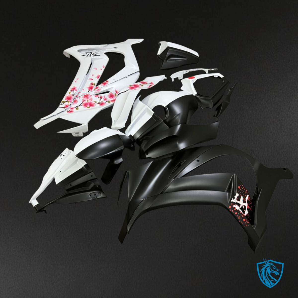 Kawasaki ZX10R (2011-2015) Gloss Black & White Split - Custom ABS Fairing Kit