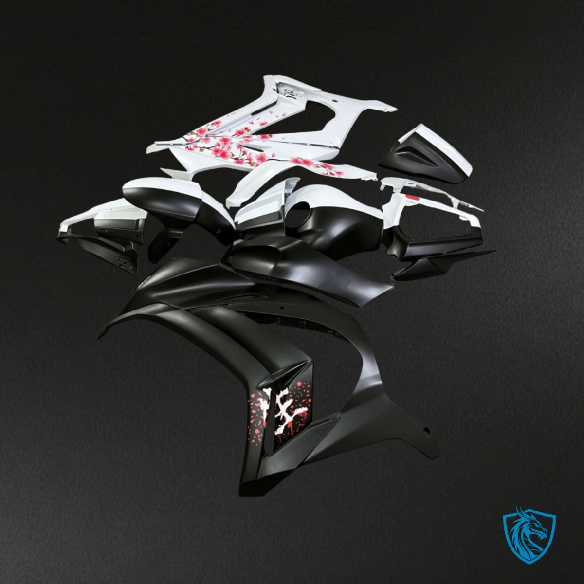 Kawasaki ZX10R (2011-2015) Gloss Black & White Split - Custom ABS Fairing Kit