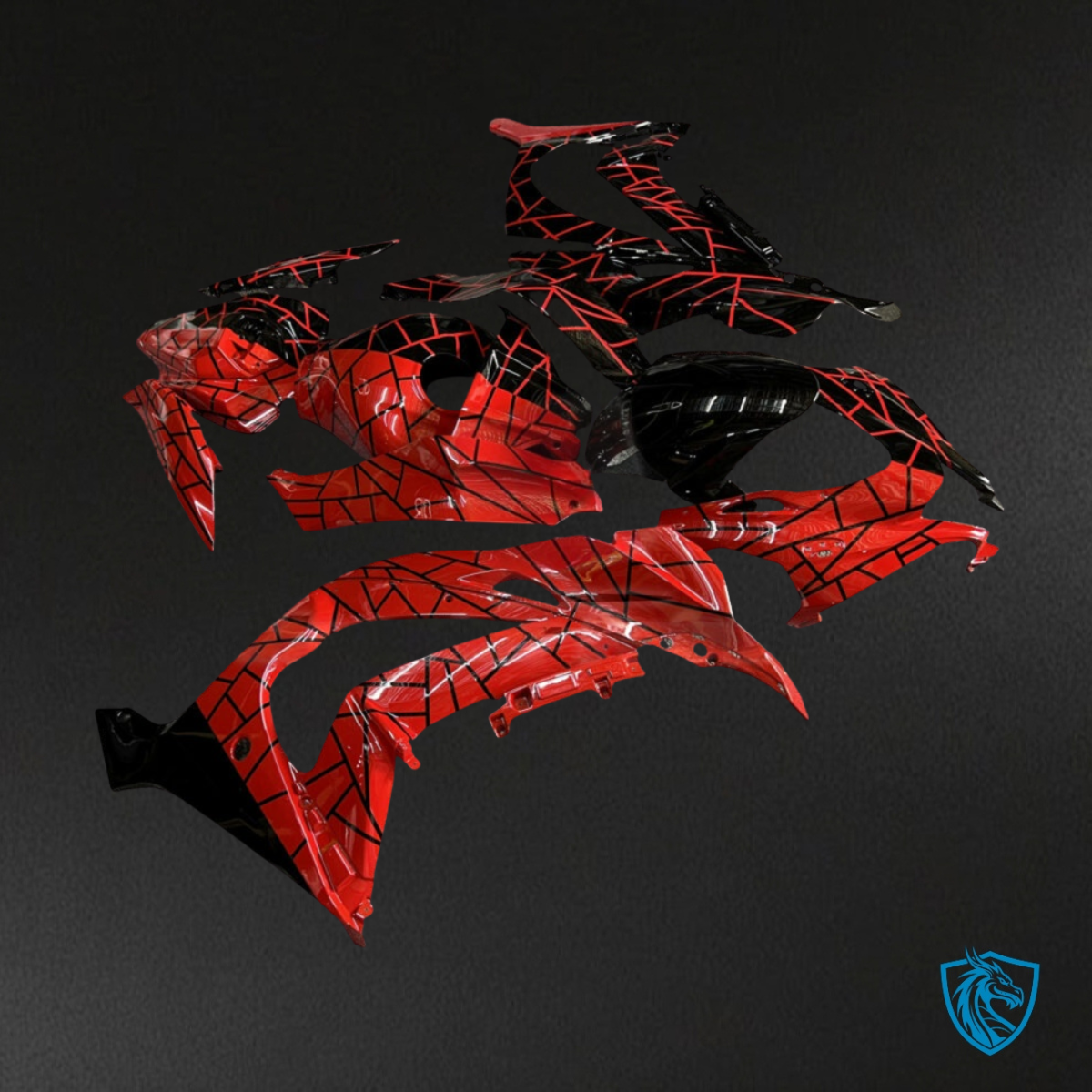 Kawasaki ZX10R (2016-2020) Gloss Black & Red Line Pattern Split - Custom ABS Fairing Kit