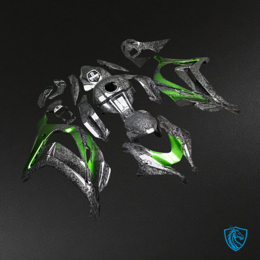 Kawasaki ZX10R (2016-2020) Gloss Green & Silver Carbon - MERGEment Motorcycle Fairings Kit