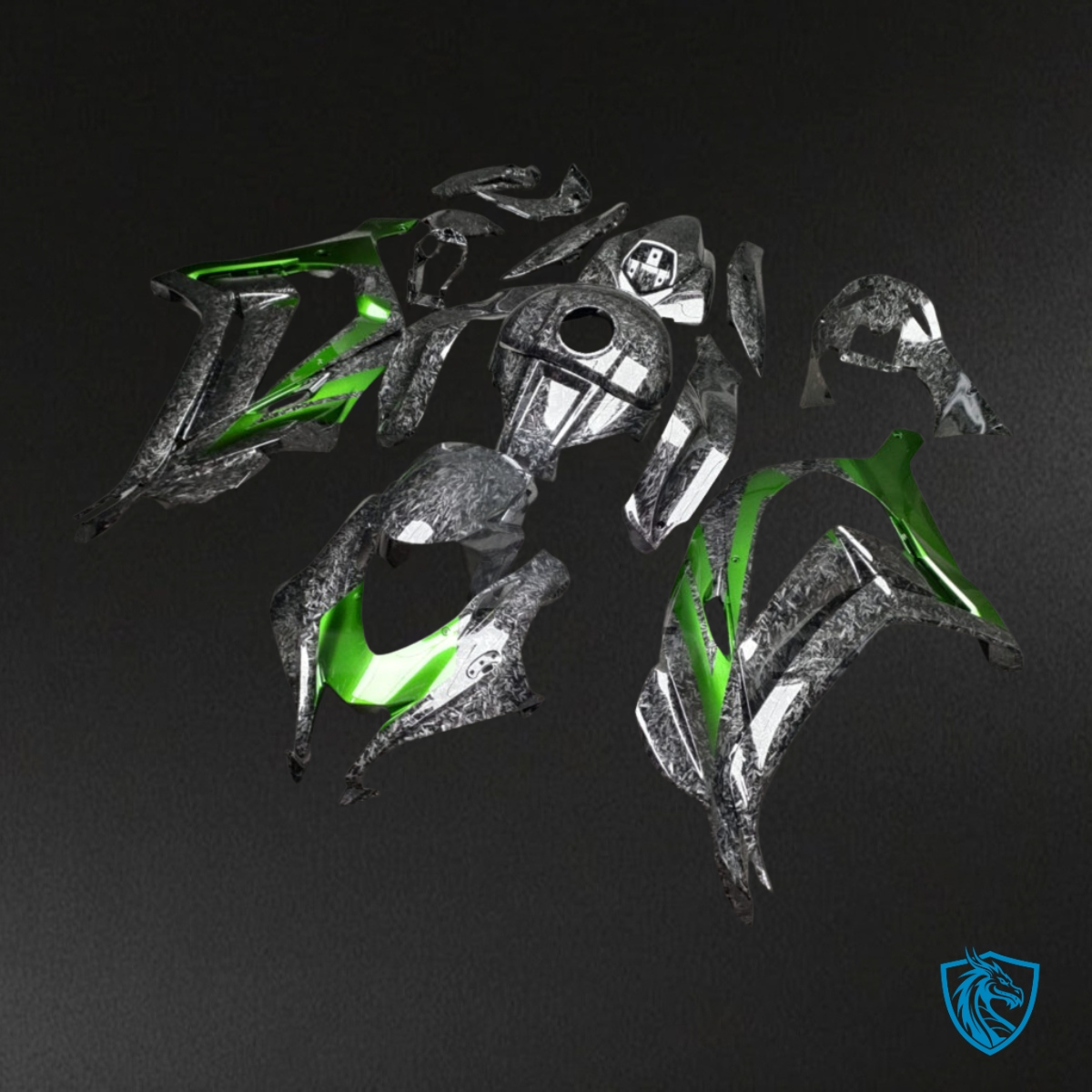 Kawasaki ZX10R (2016-2020) Gloss Green & Silver Carbon - MERGEment Motorcycle Fairings Kit