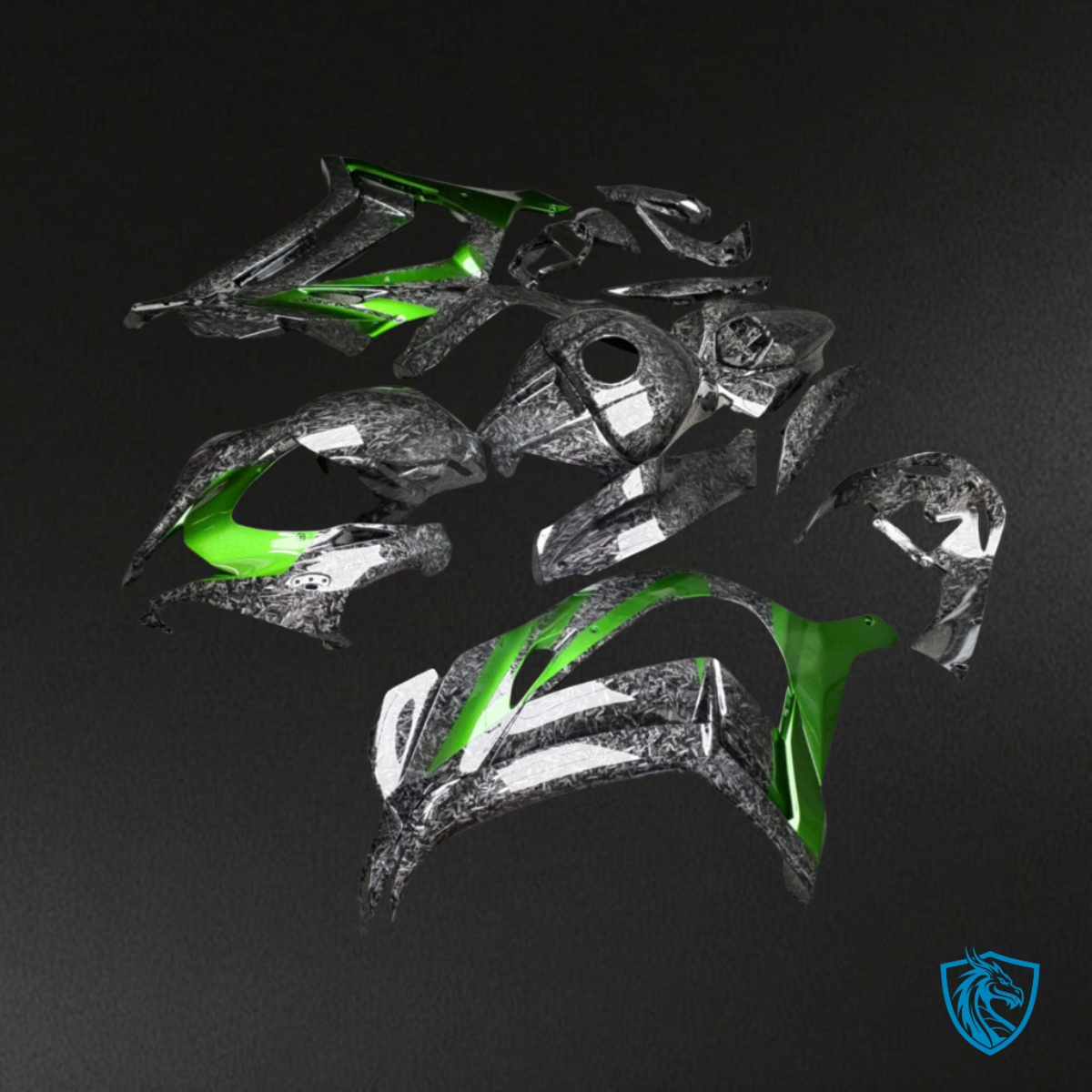 Kawasaki ZX10R (2016-2020) Gloss Green & Silver Carbon - MERGEment Motorcycle Fairings Kit