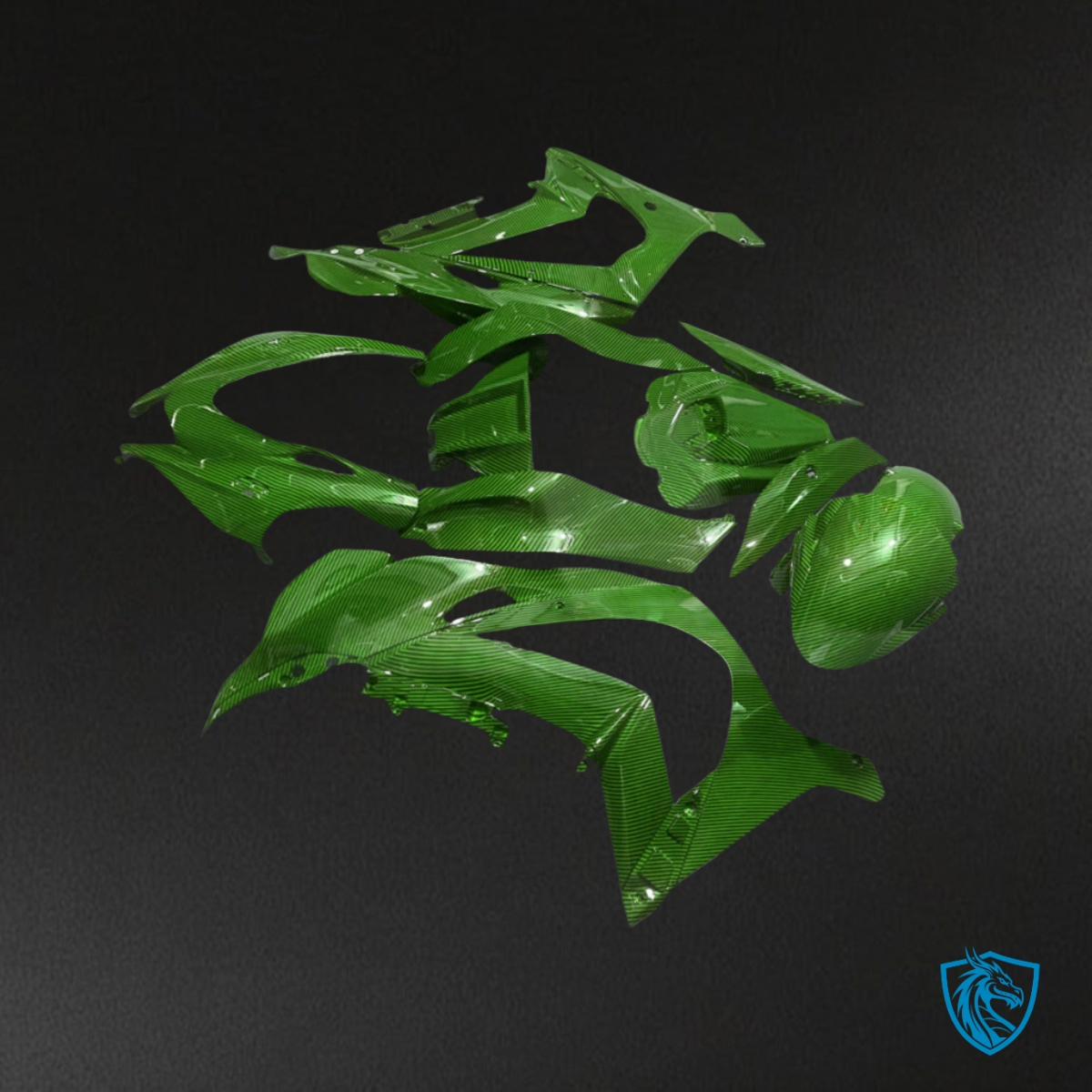 Kawasaki ZX10R (2016-2020) Gloss Green Carbon Fiber Style - Custom ABS Fairing Kit