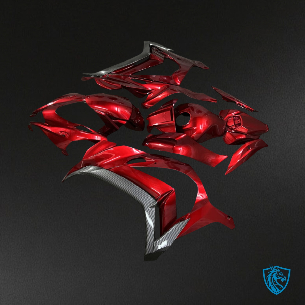 Kawasaki ZX10R (2016-2020) Gloss Red & Black Carbon Fiber Style Fairing Kit | ABS Bodywork