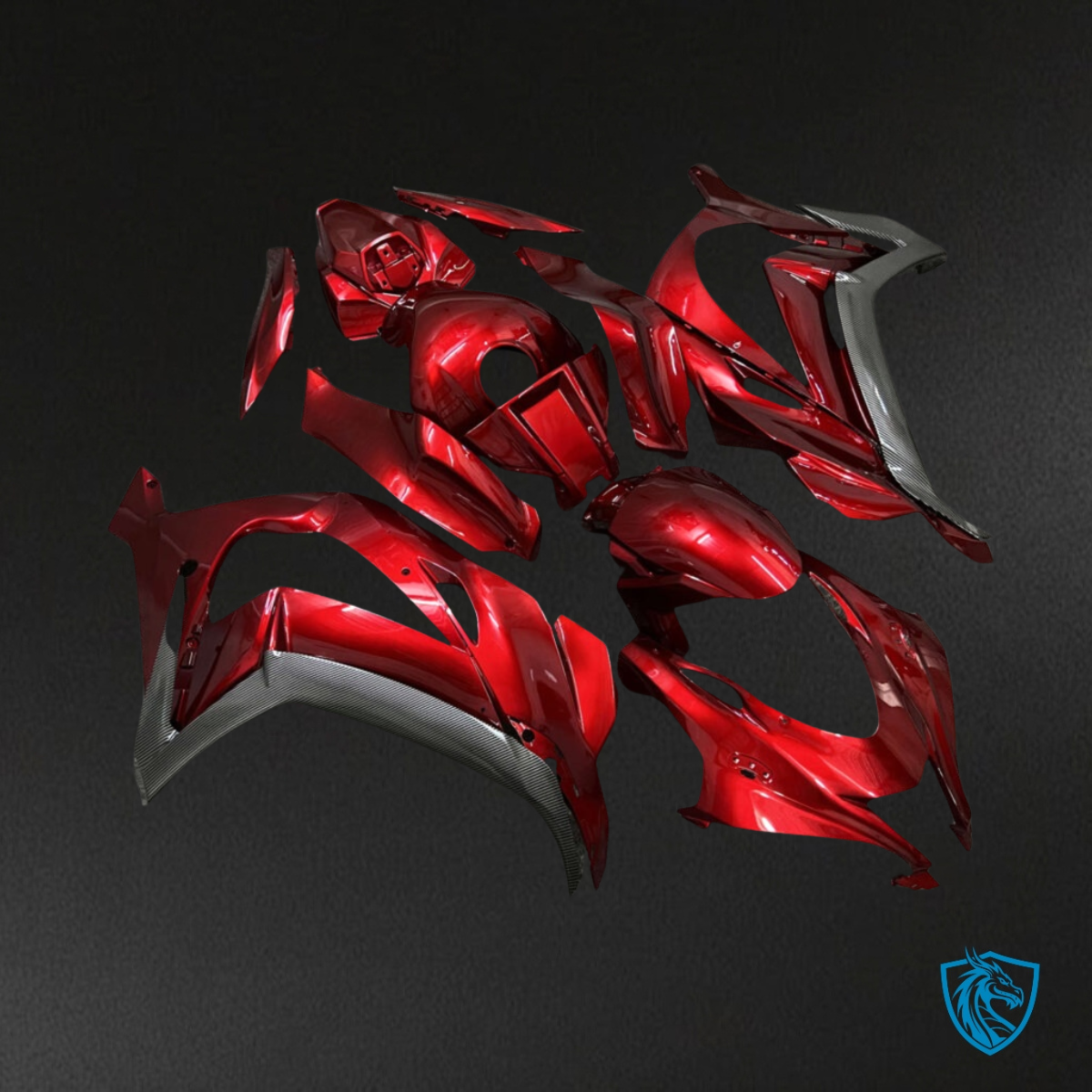 Kawasaki ZX10R (2016-2020) Gloss Red & Black Carbon Fiber Style Fairing Kit | ABS Bodywork