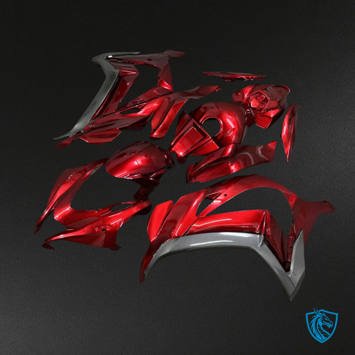 Kawasaki ZX10R (2016-2020) Gloss Red & Black Carbon Fiber Style Fairing Kit | ABS Bodywork