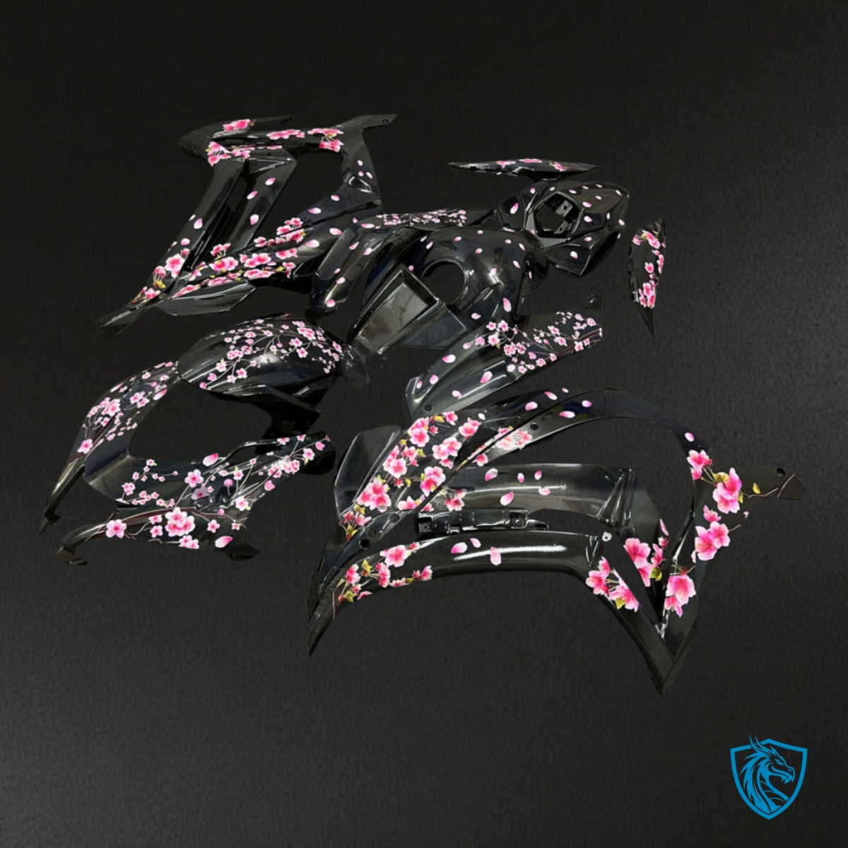 Kawasaki ZX10R (2016-2020) Metallic Black & Pink Cherry Blossom - Custom ABS Fairing Kit