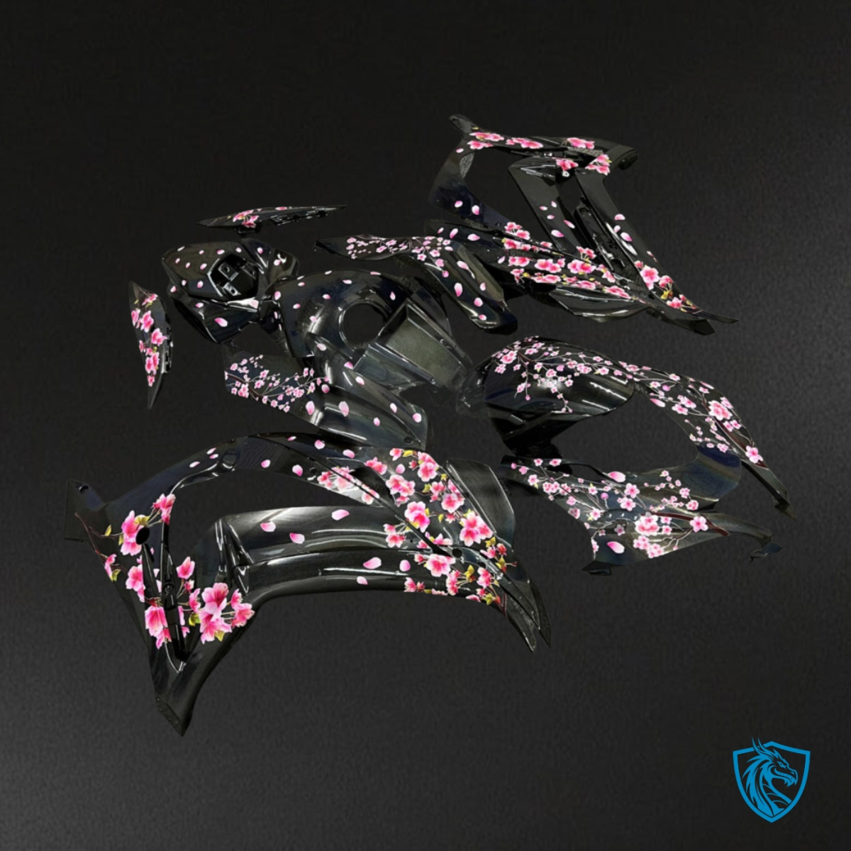 Kawasaki ZX10R (2016-2020) Metallic Black & Pink Cherry Blossom - Custom ABS Fairing Kit