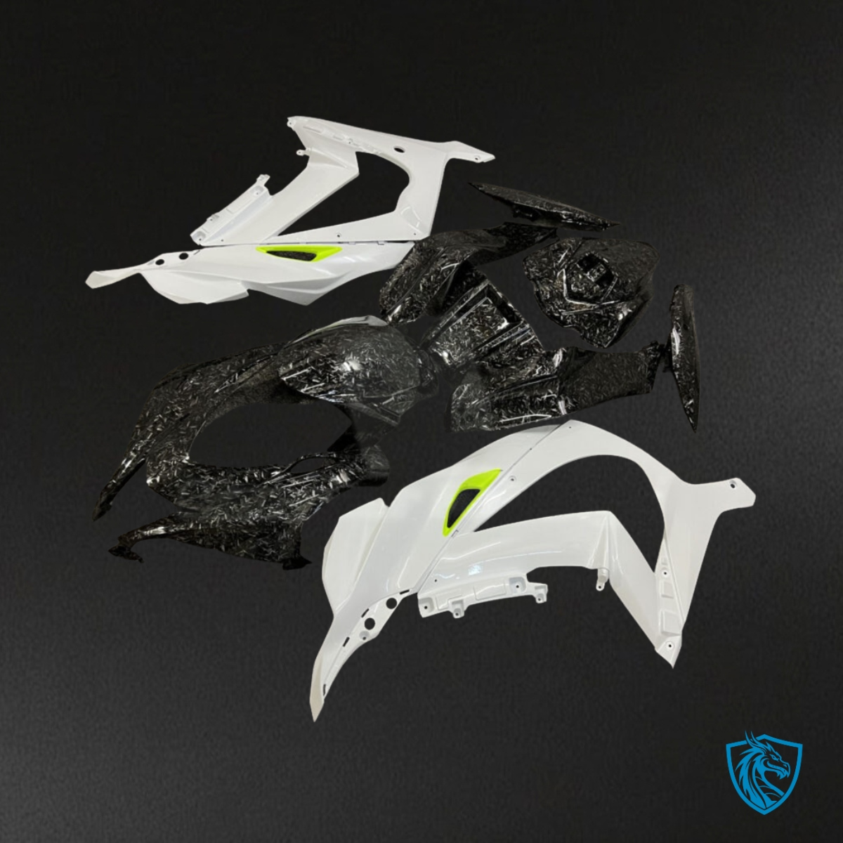 Kawasaki ZX10R (2016-2020) Gloss Pearl White & Black Carbon Fiber - Custom ABS Fairing Kit