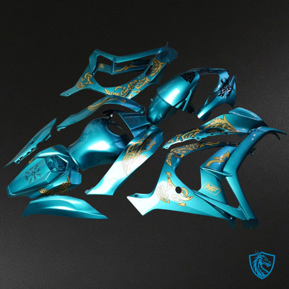 Kawasaki ZX10R (2016-2020) Gloss Teal & Gold Fairing Kit - Aftermarket ABS Bodywork